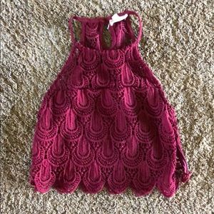 Cute Burgundy Lace Crop Top